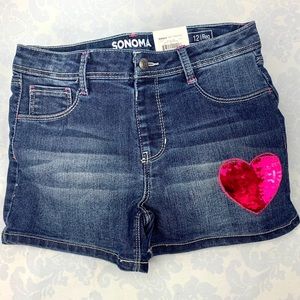 Girls Size12 SONOMA Flip Sequin Heart Denim Shorts